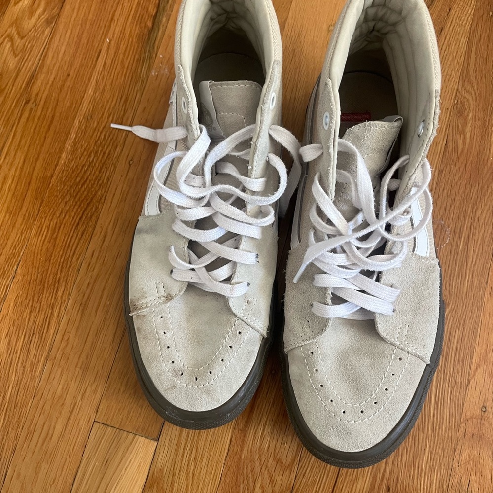 Vans Cream and Brown Suede Sneakers with Rubber Sole